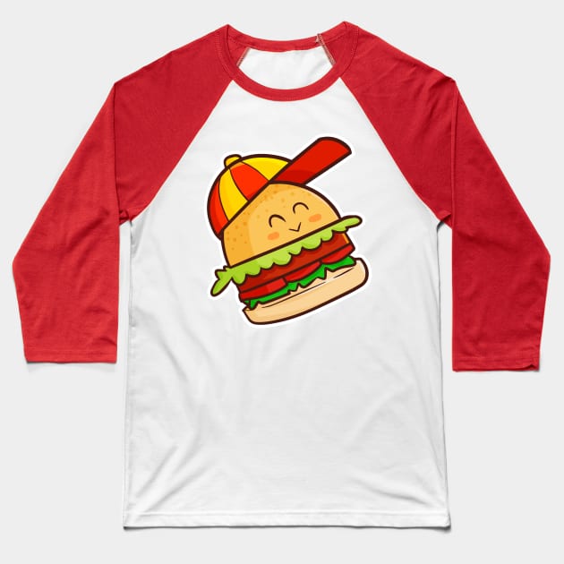 Funky Burger wearing hat Baseball T-Shirt by Jocularity Art